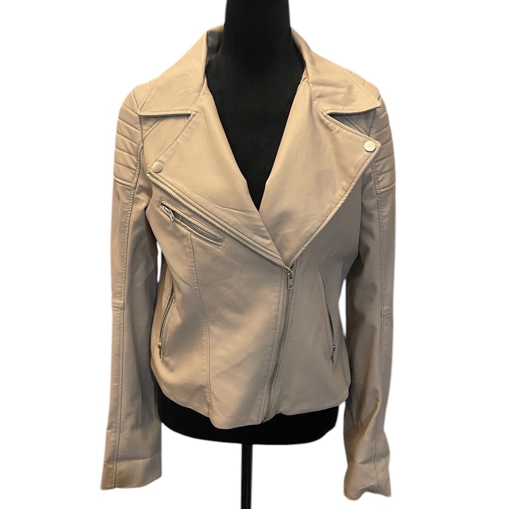 Women's Moto,Faux Leather Jacket Rose,Champagne,Beige,colored Motorcycle,Large - Picture 5 of 7